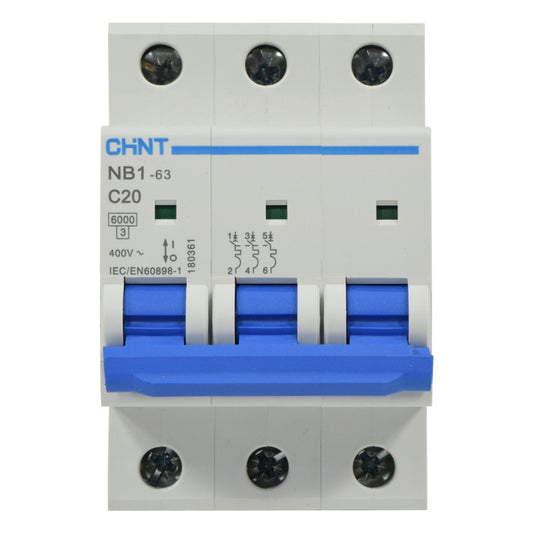 Mini Breaker Termomagnético Riel l 3 Polos l 20A l  6KA l NB1-63 3P C20 6KA l CHINT