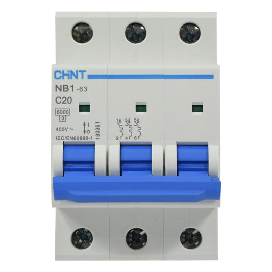 Mini Breaker Termomagnético Riel l 3 Polos l 20A l  6KA l NB1-63 3P C20 6KA l CHINT