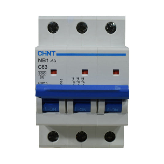 Mini Breaker Termomagnético Riel l 3 Polos l 63A l  6KA l NB1-63 3P C63 6KA l CHINT