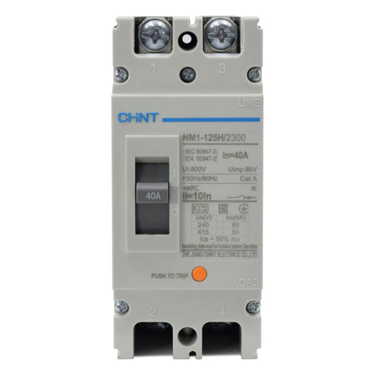 Breaker Totalizador Termomagnético l 2 Polos l 40A l 50KA / 65KA l NM1-125H l CHINT