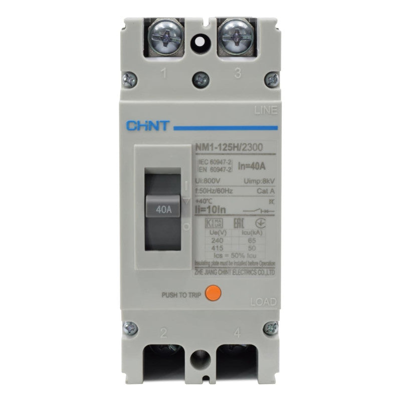 Breaker Totalizador Termomagnético l 2 Polos l 40A l 50KA / 65KA l NM1-125H l CHINT