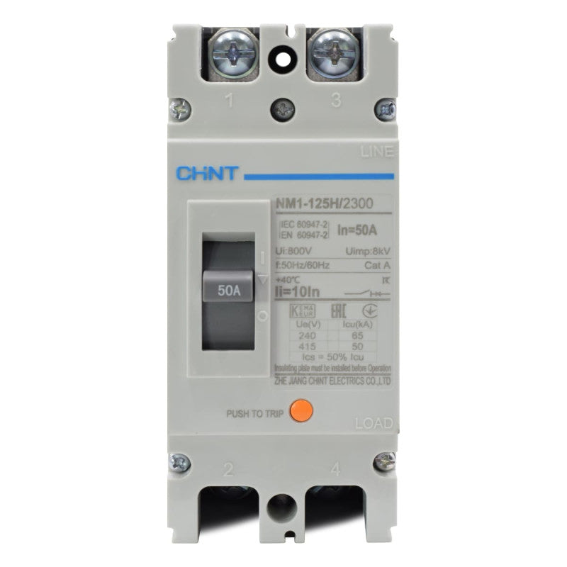 Breaker Totalizador Termomagnético l 2 Polos l 50A l 50KA / 65KA l NM1-125H l CHINT