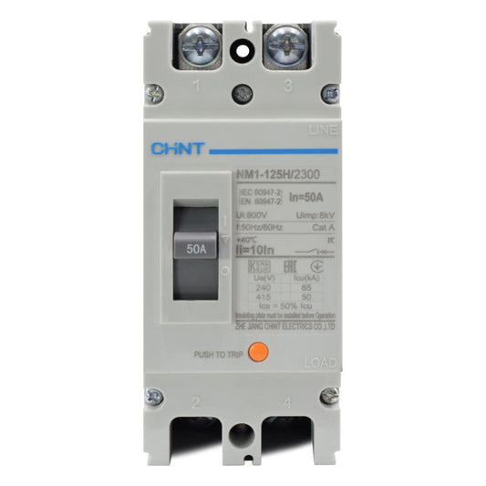 Breaker Totalizador Termomagnético l 2 Polos l 50A l 50KA / 65KA l NM1-125H l CHINT