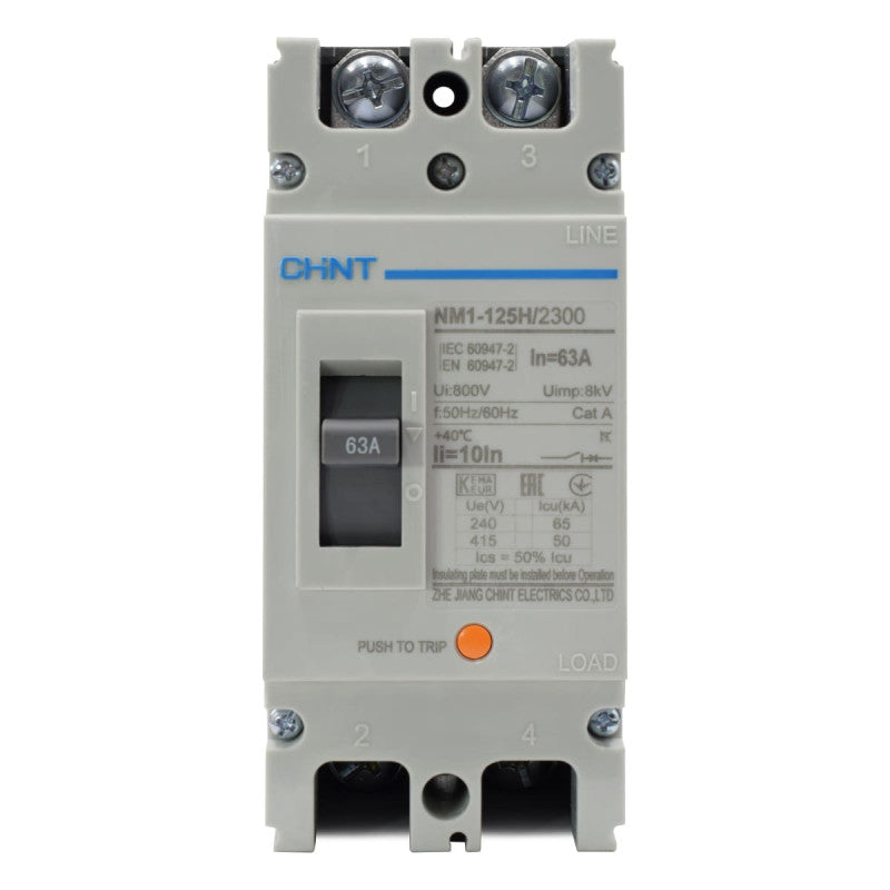 Breaker Totalizador Termomagnético l 2 Polos l 63A l 50KA / 65KA l NM1-125H l CHINT