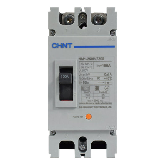 Breaker Totalizador Termomagnético l 2 Polos l 100A l 50KA / 65KA l NM1-250H l CHINT