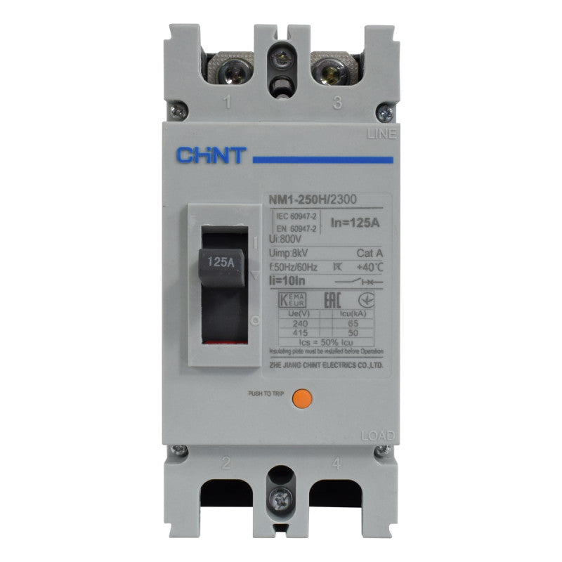 Breaker Totalizador Termomagnético l 2 Polos l 125A l 50KA / 65KA l NM1-250H l CHINT
