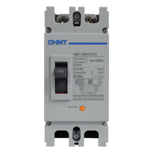 Breaker Totalizador Termomagnético l 2 Polos l 125A l 50KA / 65KA l NM1-250H l CHINT