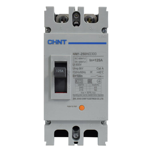 Breaker Totalizador Termomagnético l 2 Polos l 125A l 50KA / 65KA l NM1-250H l CHINT