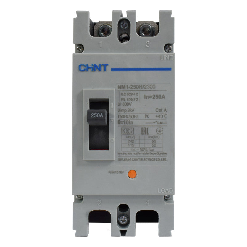 Breaker Totalizador Termomagnético l 2 Polos l 250A l 50KA / 65KA l NM1-250H l CHINT