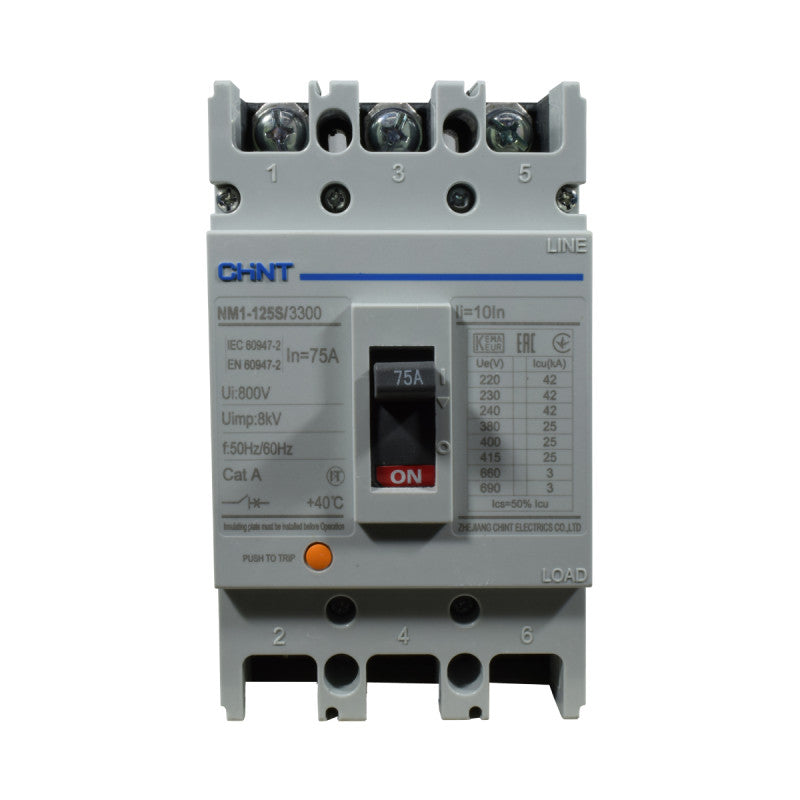 Breaker Totalizador Termomagnético l 3 Polos l 75A l 25KA / 42KA l NM1-125S l CHINT