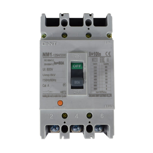 Breaker Totalizador Termomagnético l 3 Polos l 80A l 50KA / 65KA l NM1-125H l CHINT