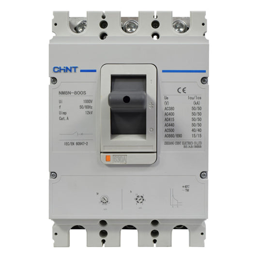 Breaker Totalizador Termomagnético Ajustable l 3 Polos l 441 - 630A l 50KA / 50KA l NM8N-800S l CHINT
