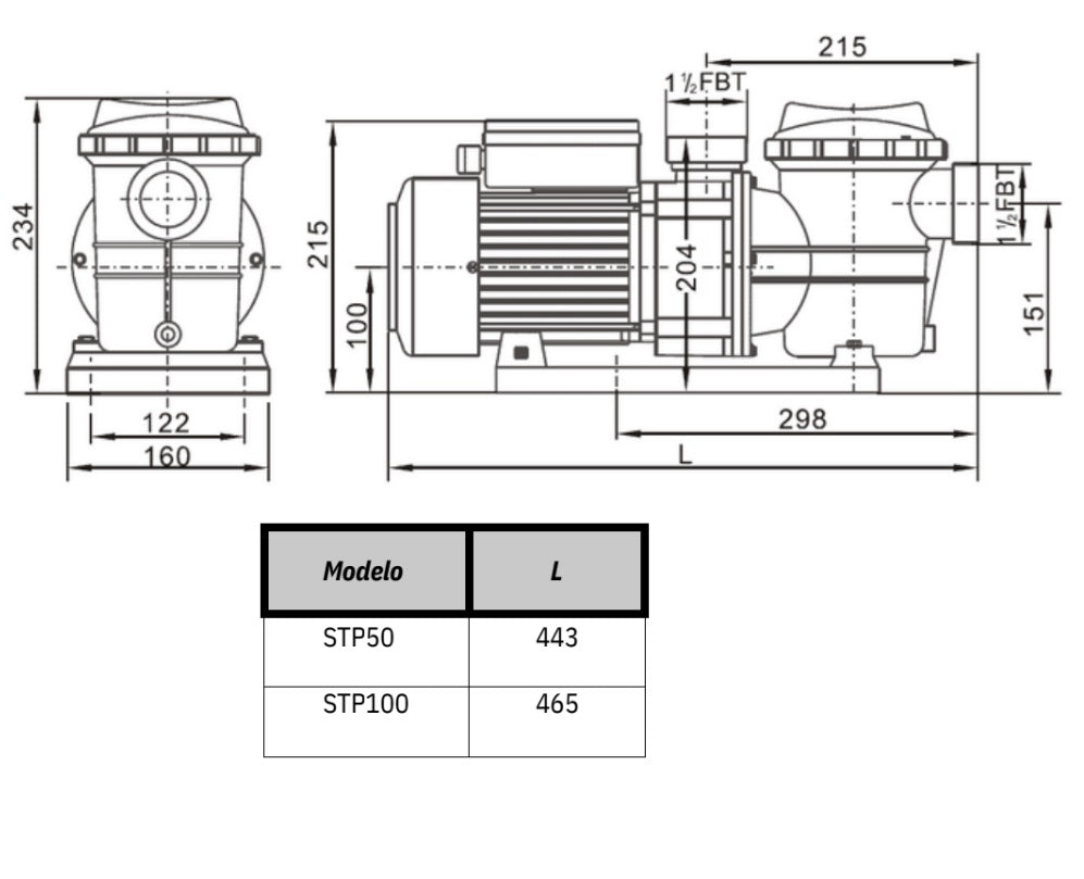 Bomba de Piscina MAAAXPUMP STP100 l 1 HP l 220V l 1-1/2" X 1-1/2" l 50 - 260 lpm l 1 - 10 m