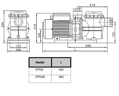 Bomba de Piscina MAAAXPUMP STP100 l 1 HP l 220V l 1-1/2" X 1-1/2" l 50 - 260 lpm l 1 - 10 m