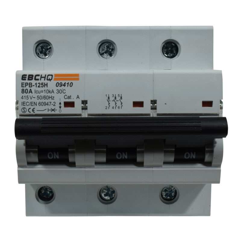 Mini Breaker Termomagnético Riel l 3 Polos l 80A l  10KA l EPB125H/3-C80 l EBCHQ