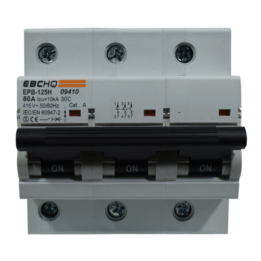 Mini Breaker Termomagnético Riel l 3 Polos l 80A l  10KA l EPB125H/3-C80 l EBCHQ