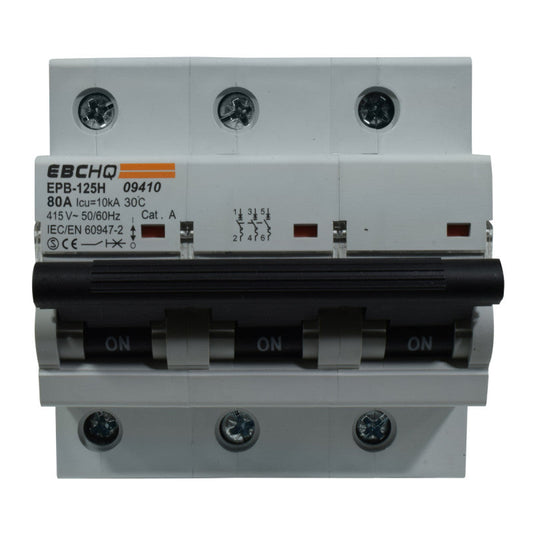 Mini Breaker Termomagnético Riel l 3 Polos l 80A l  10KA l EPB125H/3-C80 l EBCHQ