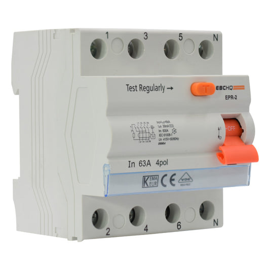 Breaker Diferencial Riel l 4 Polos l 63A l  6KA l EPR-2 4/63/30 l EBCHQ