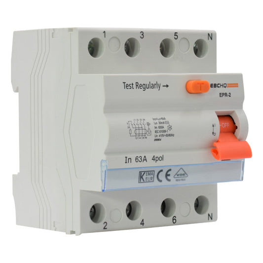Breaker Diferencial Riel l 4 Polos l 63A l  6KA l EPR-2 4/63/30 l EBCHQ