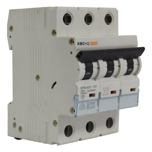 Mini Breaker Termomagnético Riel l 3 Polos l 32A l  10KA l EPB-63H/3-C32 l EBCHQ