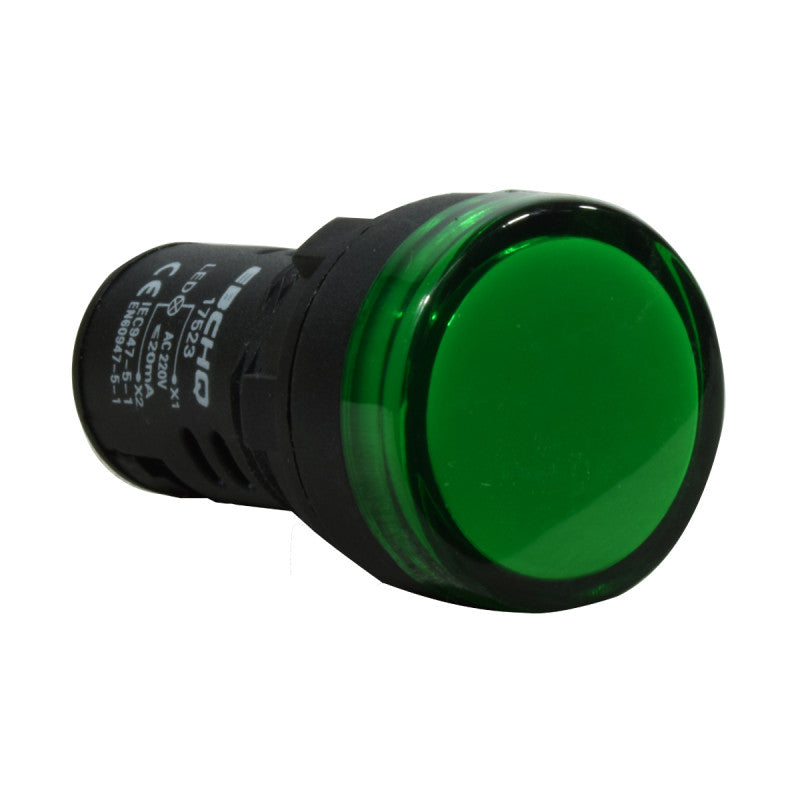 Luz Piloto / Indicador Led de Señalización Plástico l 22mm l Color Verde l 220VAC l EBCHQ