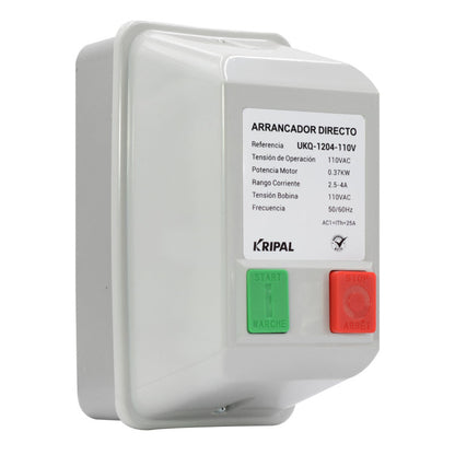 Arrancador Directo KRIPAL l 2,5 - 4Amp l 110VAC l Base Metálica + Cubierta Plastica l IP-44 l Mod. UKQ-12MB