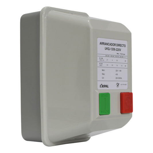 Arrancador Directo KRIPAL l 4 - 6Amp l 220VAC l Base Metálica + Cubierta Plastica l IP-44 l Mod. UKQ-12MB