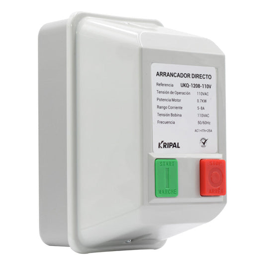 Arrancador Directo KRIPAL l 5 - 8Amp l 110VAC l Base Metálica + Cubierta Plastica l IP-44 l Mod. UKQ-12MB
