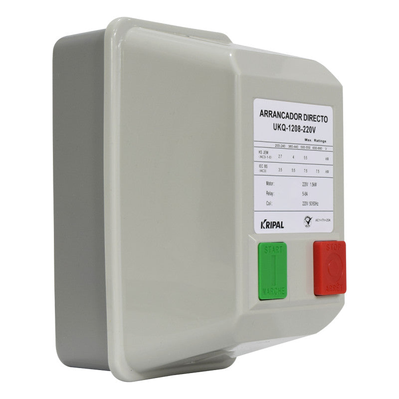 Arrancador Directo KRIPAL l 5 - 8Amp l 220VAC l Base Metálica + Cubierta Plastica l IP-44 l Mod. UKQ-12MB