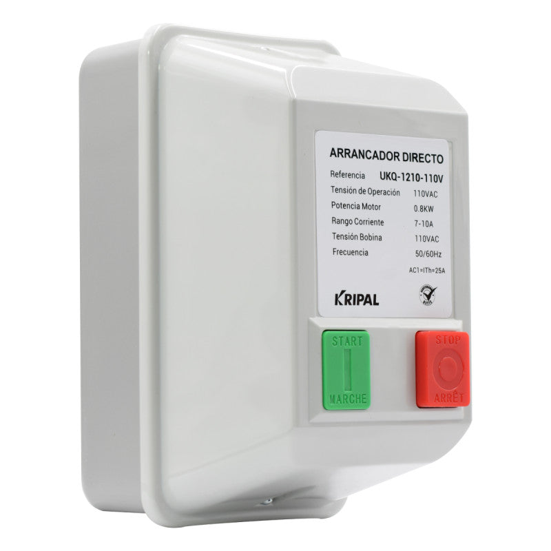 Arrancador Directo KRIPAL l 7 - 10Amp l 110VAC l Base Metálica + Cubierta Plastica l IP-44 l Mod. UKQ-12MB