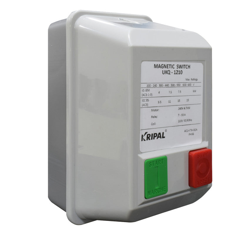 Arrancador Directo KRIPAL l 7 - 10Amp l 220VAC l Base Metálica + Cubierta Plastica l IP-44 l Mod. UKQ-12MB