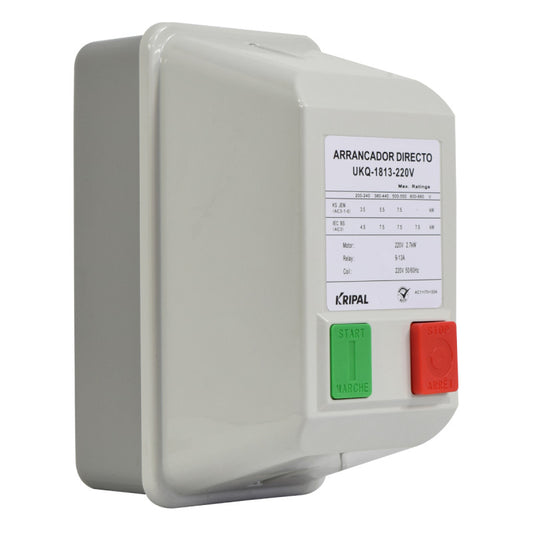 Arrancador Directo KRIPAL l 9 - 13Amp l 220VAC l Base Metálica + Cubierta Plastica l IP-44 l Mod. UKQ-18MB