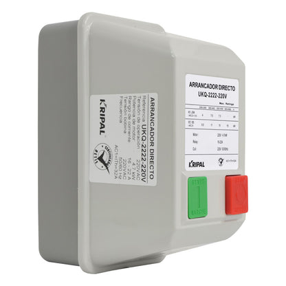 Arrancador Directo KRIPAL l 16 - 22Amp l 220VAC l Base Metálica + Cubierta Plastica l IP-44 l Mod. UKQ-22MB