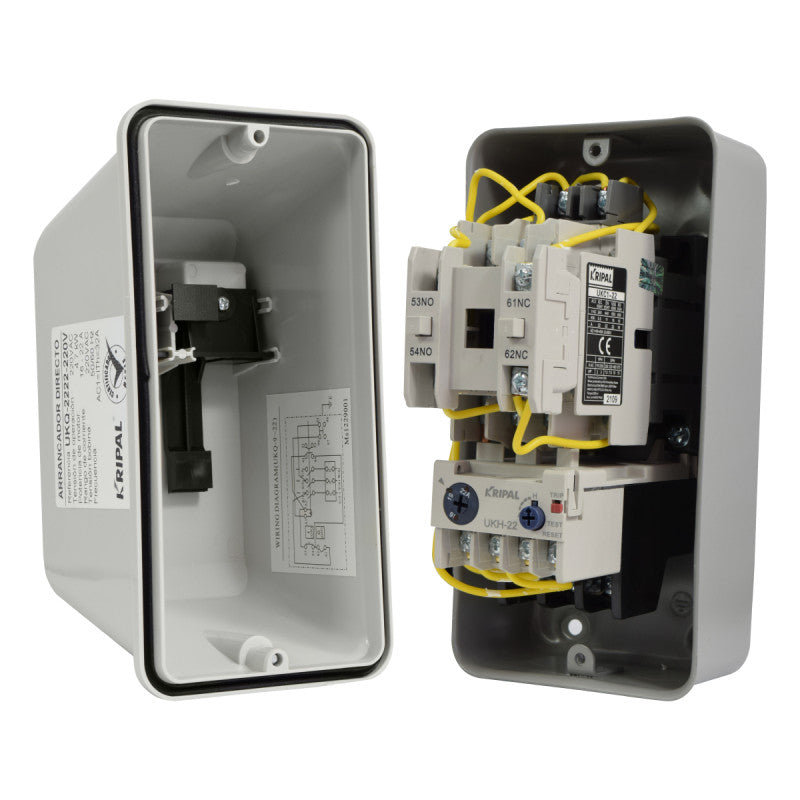 Arrancador Directo KRIPAL l 16 - 22Amp l 220VAC l Base Metálica + Cubierta Plastica l IP-44 l Mod. UKQ-22MB