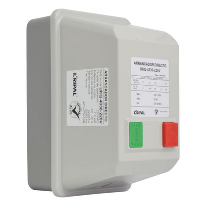 Arrancador Directo KRIPAL l 24 - 36Amp l 220VAC l Base Metálica + Cubierta Plastica l IP-44 l Mod. UKQ-40MB