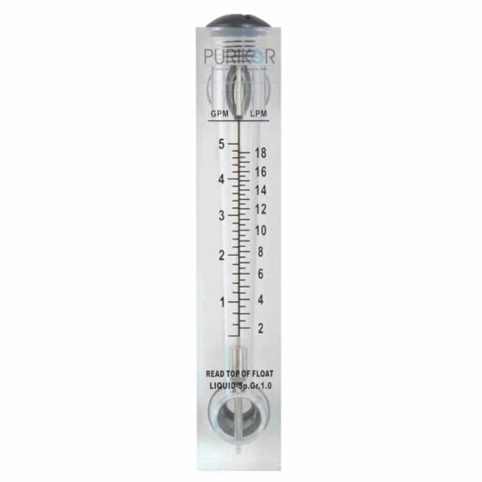 Flujómetro - Medidor de Flujo l Para Tuberia de 1/2" l 1 - 5 GPM l 2 - 18 LPM l PURIKOR