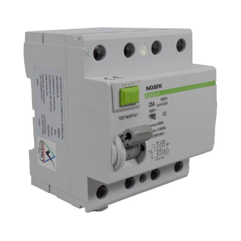 Breaker Diferencial Riel l 4 Polos l 25A l  10KA l Ex9CL-H 4P 25A A 30mA l NOARK