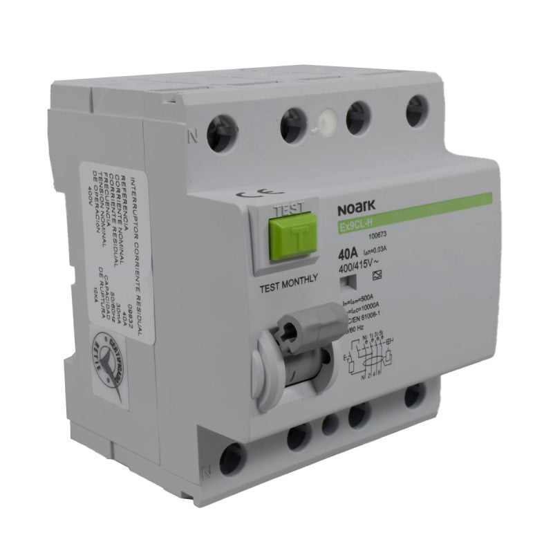 Breaker Diferencial Riel l 4 Polos l 40A l  10KA l Ex9CL-H 4P 40A A 30mA l NOARK