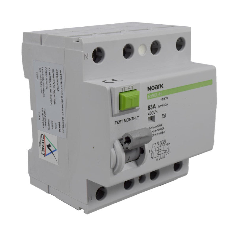 Breaker Diferencial Riel l 4 Polos l 63A l  10KA l Ex9CL-H 4P 63A A 30mA l NOARK