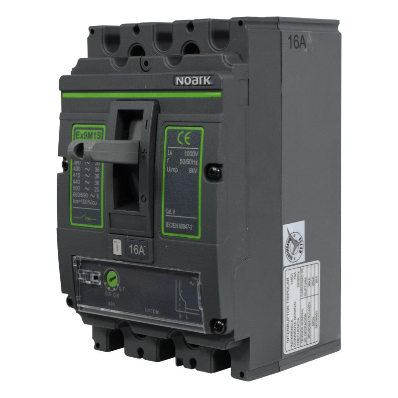 Interruptor Automático de Caja Moldeada l Breaker Totalizador Industrial Termomagnético l Ajustable l 3 Polos l 12,8 - 16A l 36KA / 50KA l Ex9M1S l NOARK