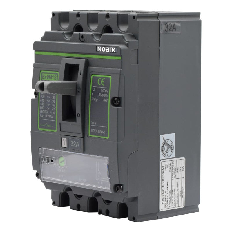 Interruptor Automático de Caja Moldeada l Breaker Totalizador Industrial Termomagnético l Ajustable l 3 Polos l 25,6 - 32A l 36KA / 50KA l Ex9M1S l NOARK