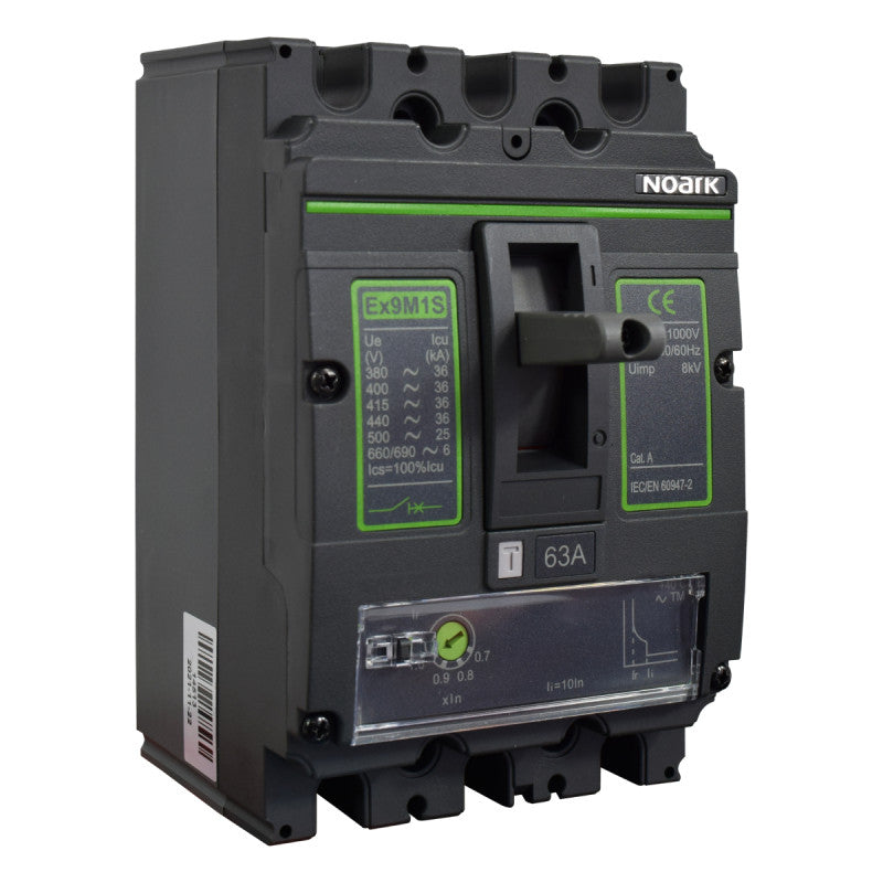 Interruptor Automático de Caja Moldeada l Breaker Totalizador Industrial Termomagnético l Ajustable l 3 Polos l 50,4 - 63A l 36KA / 50KA l Ex9M1S l NOARK