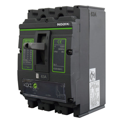 Interruptor Automático de Caja Moldeada l Breaker Totalizador Industrial Termomagnético l Ajustable l 3 Polos l 50,4 - 63A l 36KA / 50KA l Ex9M1S l NOARK