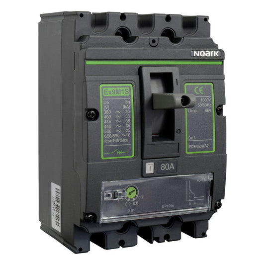 Interruptor Automático de Caja Moldeada l Breaker Totalizador Industrial Termomagnético l Ajustable l 3 Polos l 64 - 80A l 36KA / 50KA l Ex9M1S l NOARK