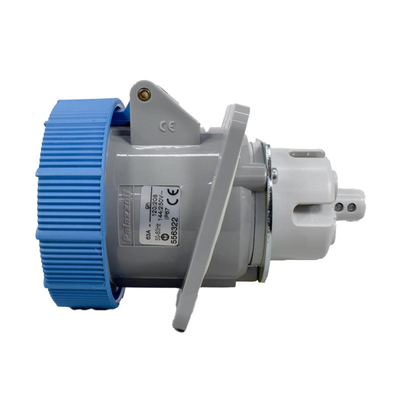 Toma Incrustar 63A 3P+N+T 9H IP67 250V Azul CEE PALAZZOLI