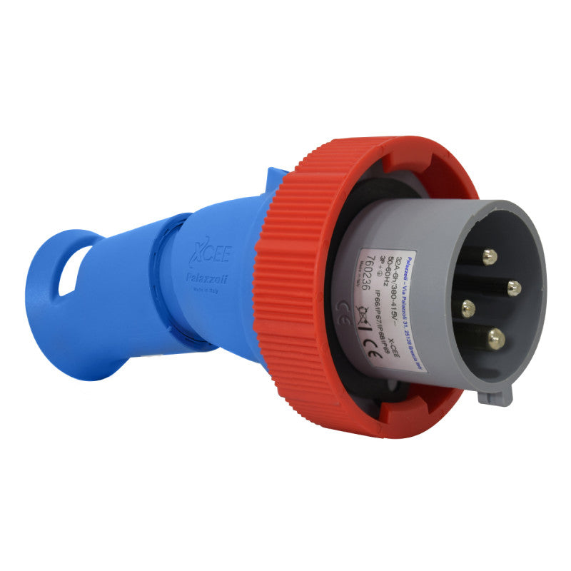 Clavija 32A 3P + T 6H IP67 400V Rojo X-CEE PALAZZOLI