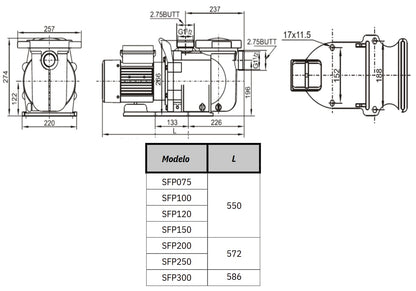 Bomba de Piscina MAAAXPUMP SFP300 l 3 HP l 220V l 1-1/2" X 1-1/2" l 530 lpm l 22,5 m