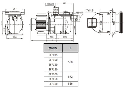 Bomba de Piscina MAAAX PUMP SFP200 l 2 HP l 220V l 1-1/2" X 1-1/2" l 470 lpm l 18 m