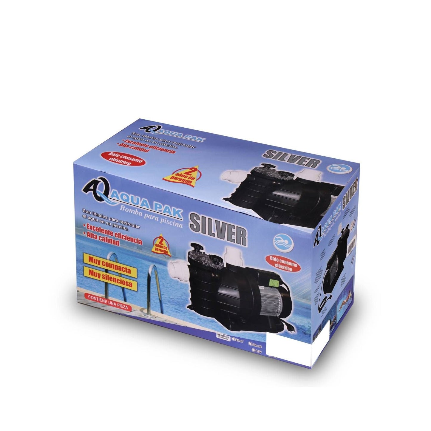 Bomba de Piscina AQUA PAK SILVER l 1,2 HP l 220V l 1-1/2" X 1-1/2" l 100 - 320 lpm / 26,41 - 84,53 gpm l 2,5 - 16 m