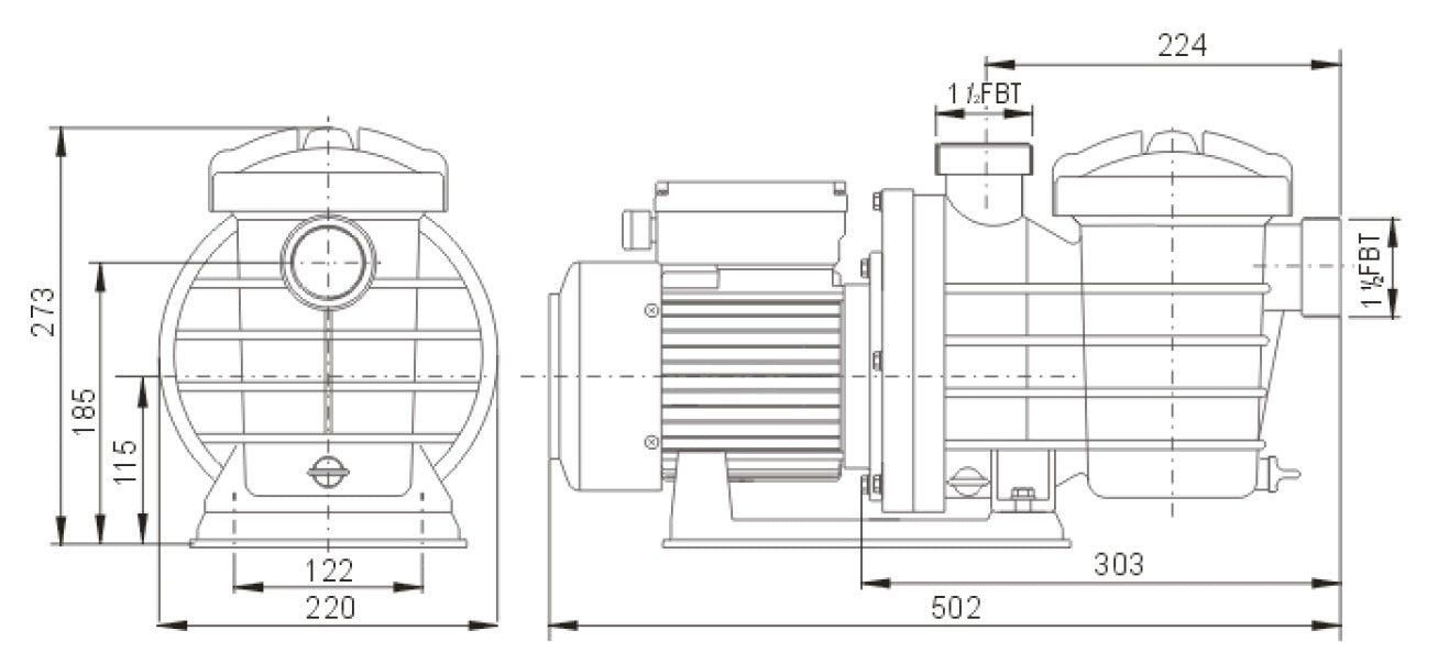 Bomba de Piscina MAAAX PUMP SQP050 l 1/2 HP l 110/220V l 1-1/2" X 1-1/2" l 220 lpm l 9 m